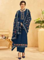 Organza Silk Blue Traditional Wear Embroidery Work Palazzo Suit